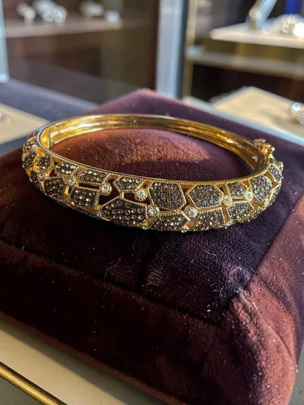Gold Honeycomb Crystal Bangle Bracelet
